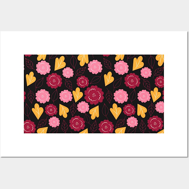 Flowers and Leaf Pattern Wall Art by MarjanShop